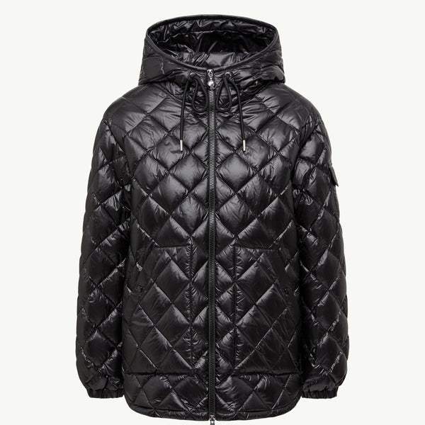 Diamond-Quilted Hooded Short Down Jacket