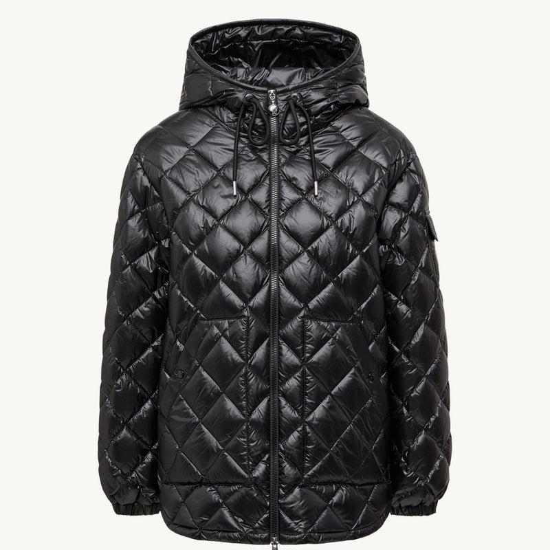 Diamond-Quilted Hooded Short Down Jacket