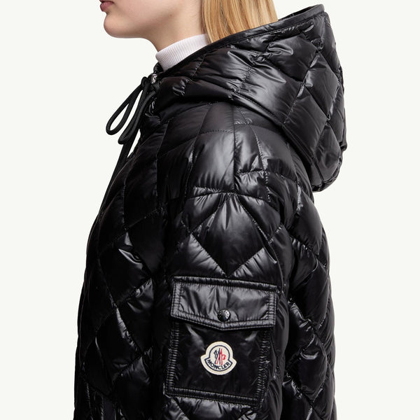 Diamond-Quilted Hooded Short Down Jacket