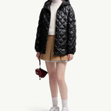 Diamond-Quilted Hooded Short Down Jacket