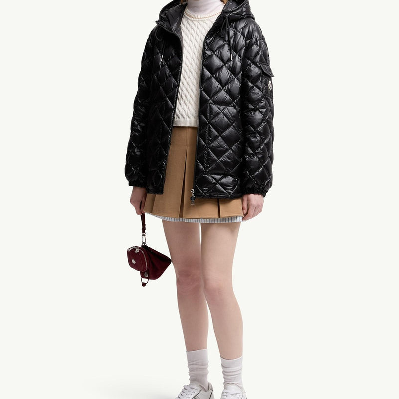Diamond-Quilted Hooded Short Down Jacket