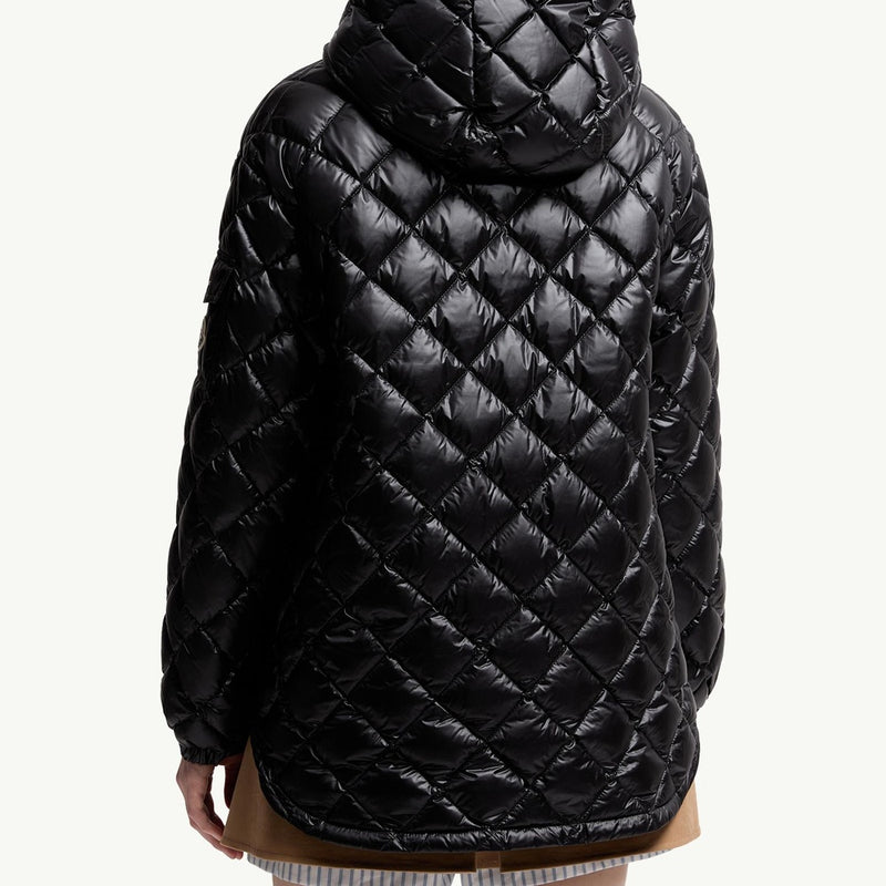 Diamond-Quilted Hooded Short Down Jacket