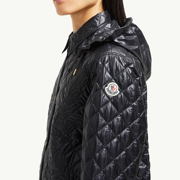 Floral-Quilted Hooded Shirt Jacket