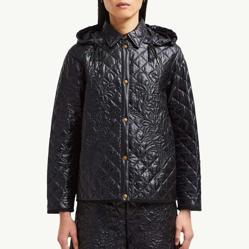 Floral-Quilted Hooded Shirt Jacket