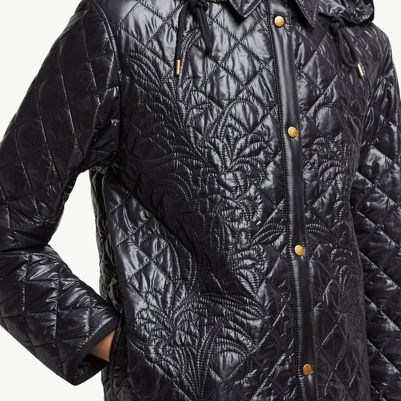 Floral-Quilted Hooded Shirt Jacket