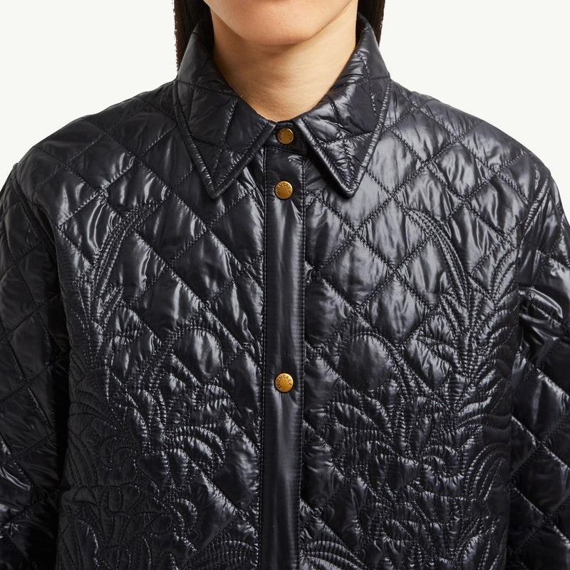 Floral-Quilted Hooded Shirt Jacket