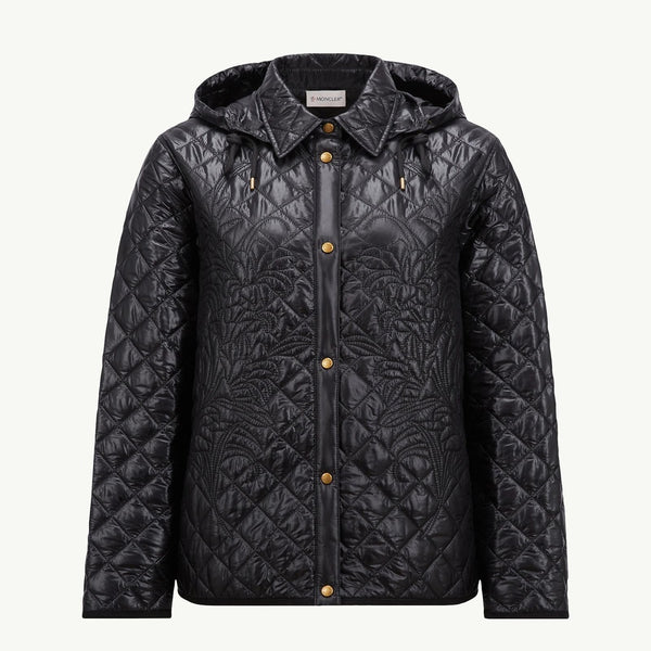 Floral-Quilted Hooded Shirt Jacket