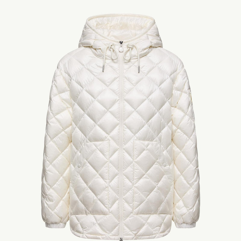 Diamond-Quilted Hooded Short Down Jacket