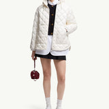 Diamond-Quilted Hooded Short Down Jacket