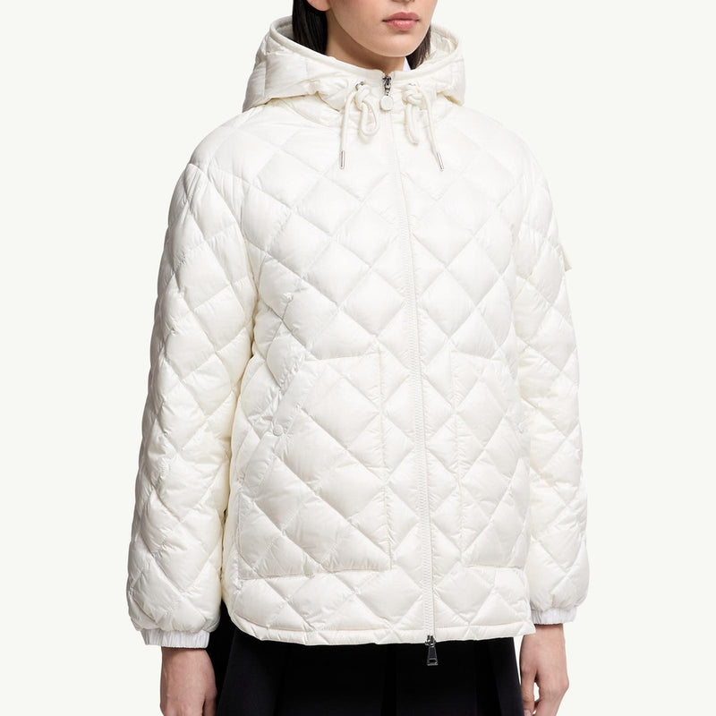 Diamond-Quilted Hooded Short Down Jacket