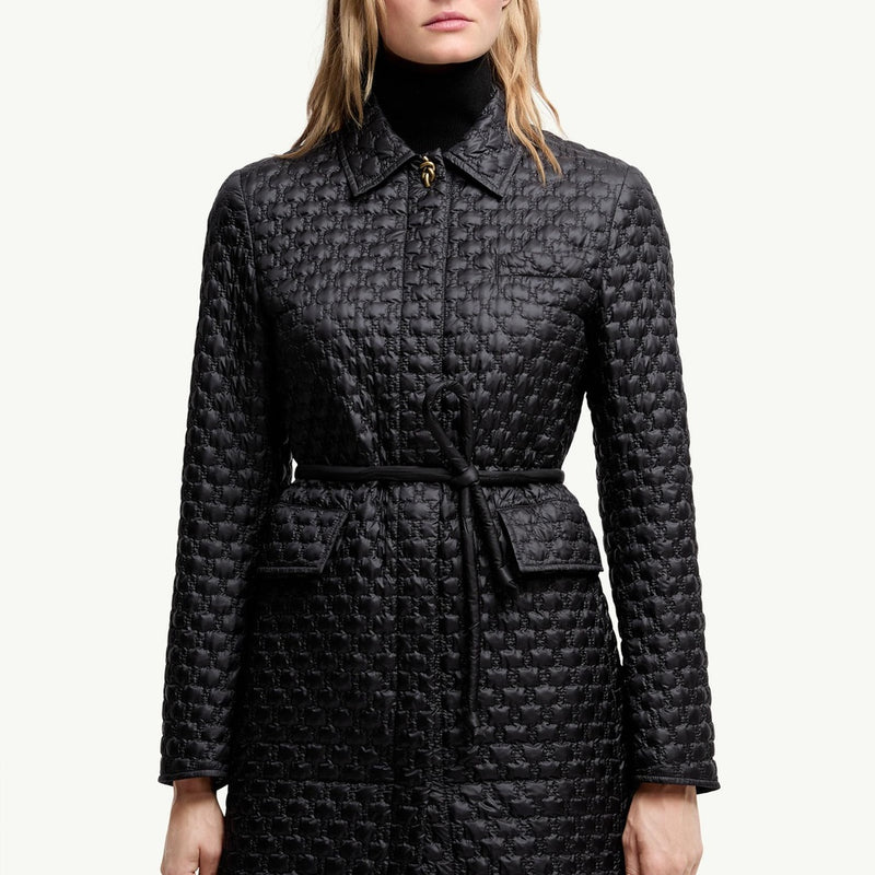 Raissac Geometric-Quilted Long Down Jacket