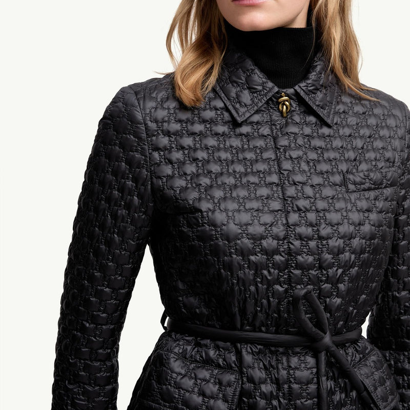 Raissac Geometric-Quilted Long Down Jacket