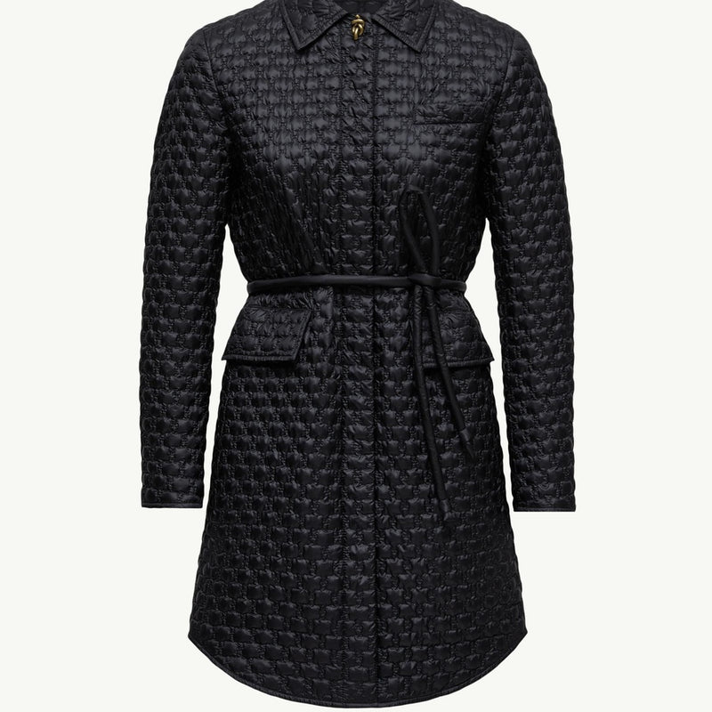 Raissac Geometric-Quilted Long Down Jacket