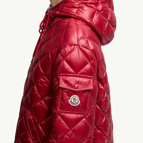 Diamond-Quilted Hooded Short Down Jacket