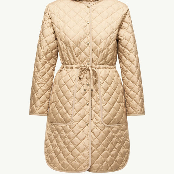 Etelan Hooded Diamond-Quilted Long Down Jacket