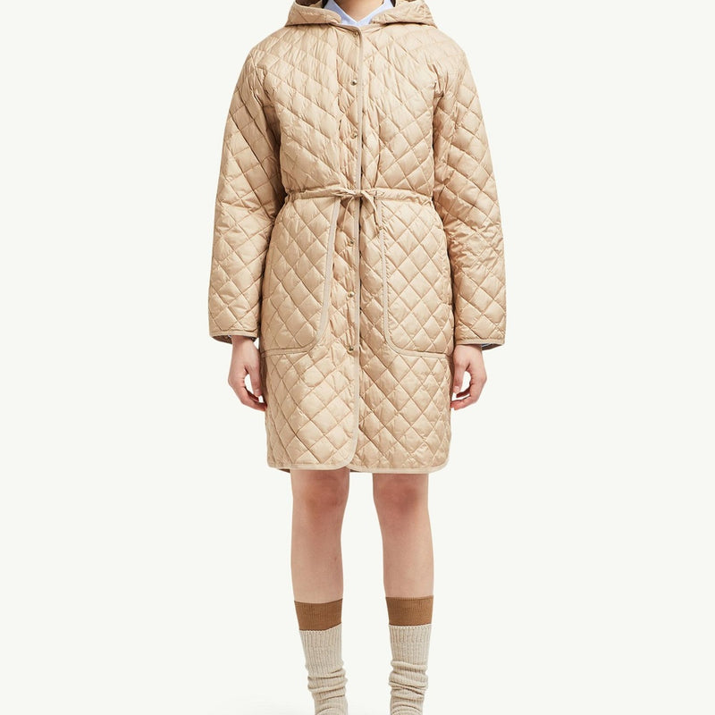 Etelan Hooded Diamond-Quilted Long Down Jacket