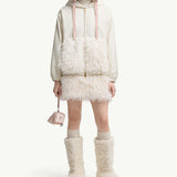 Teddy-Trimmed Padded Zip-Up Hoodie