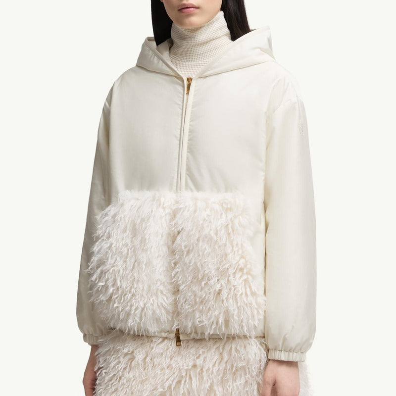 Teddy-Trimmed Padded Zip-Up Hoodie