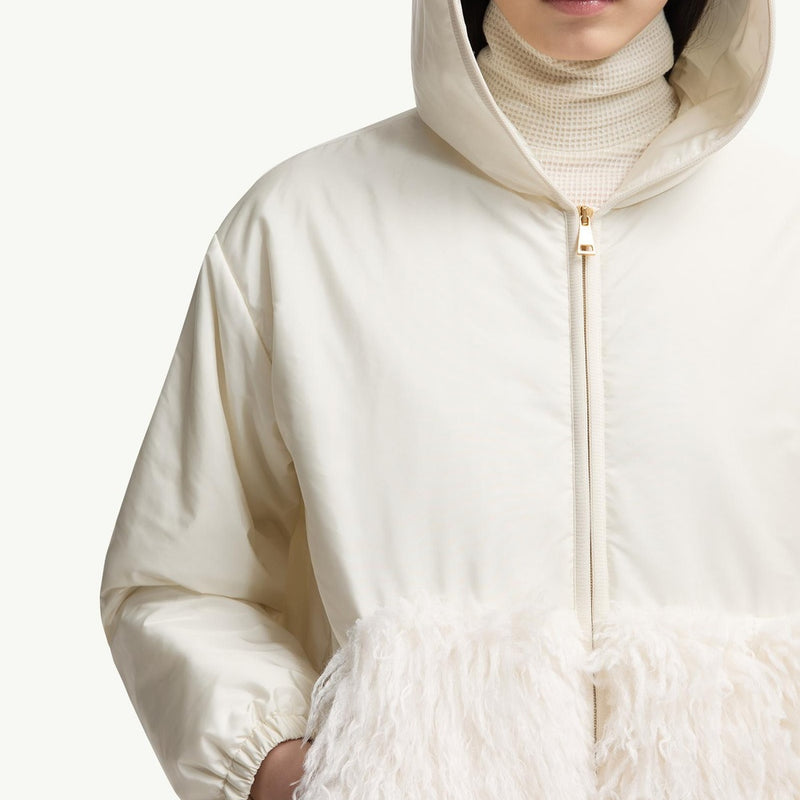 Teddy-Trimmed Padded Zip-Up Hoodie