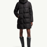 Litte Square-Quilted Hooded Long Down Jacket