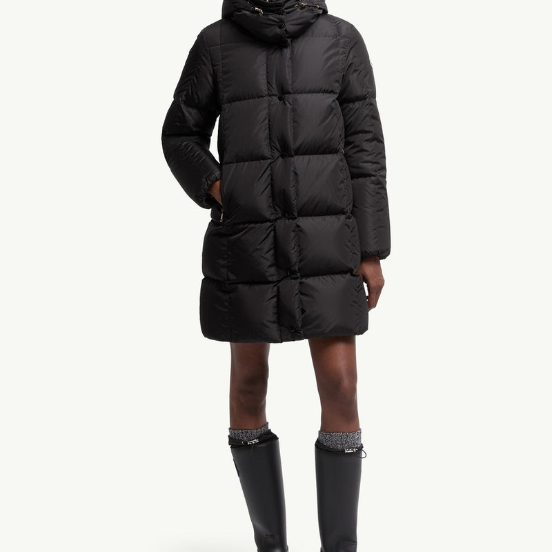 Litte Square-Quilted Hooded Long Down Jacket