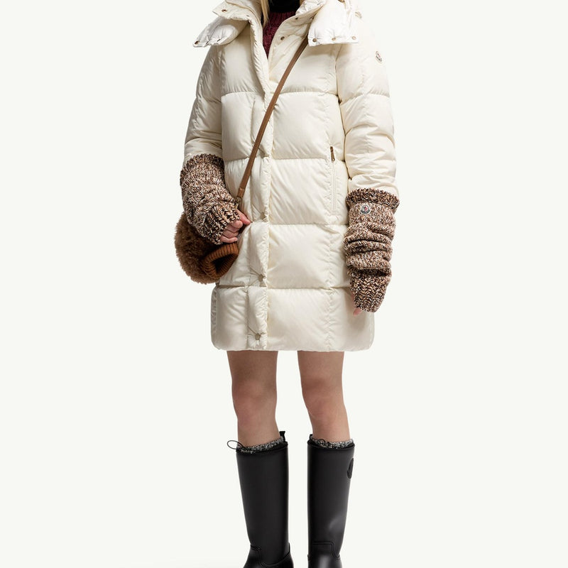 Litte Square-Quilted Hooded Long Down Jacket