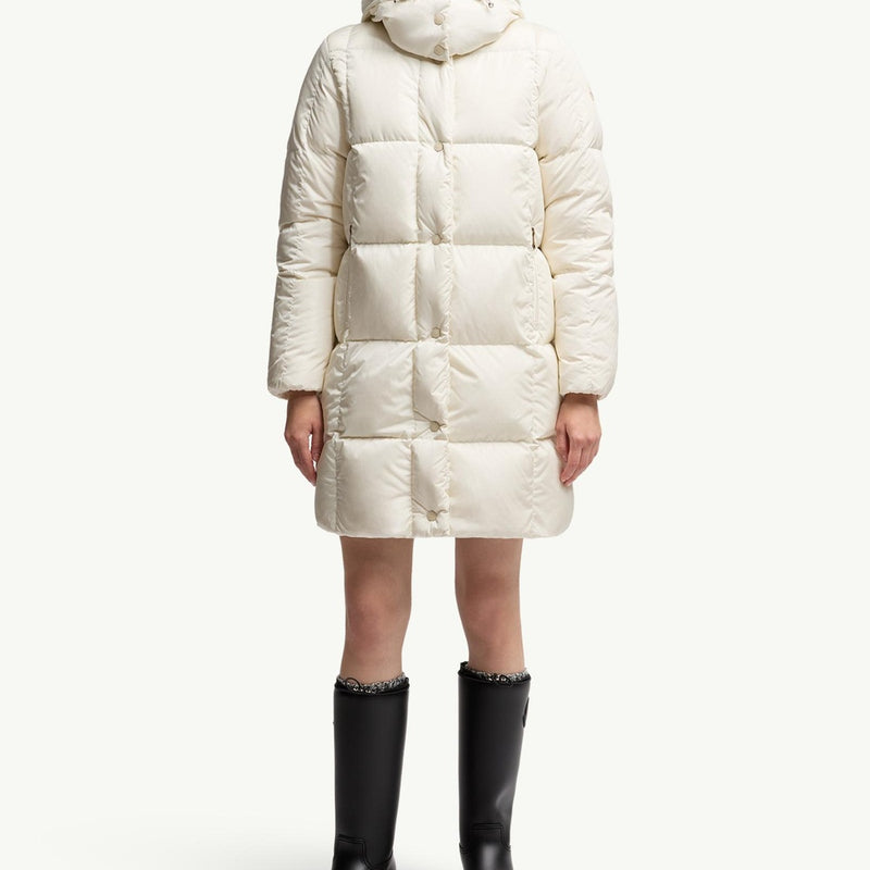 Litte Square-Quilted Hooded Long Down Jacket