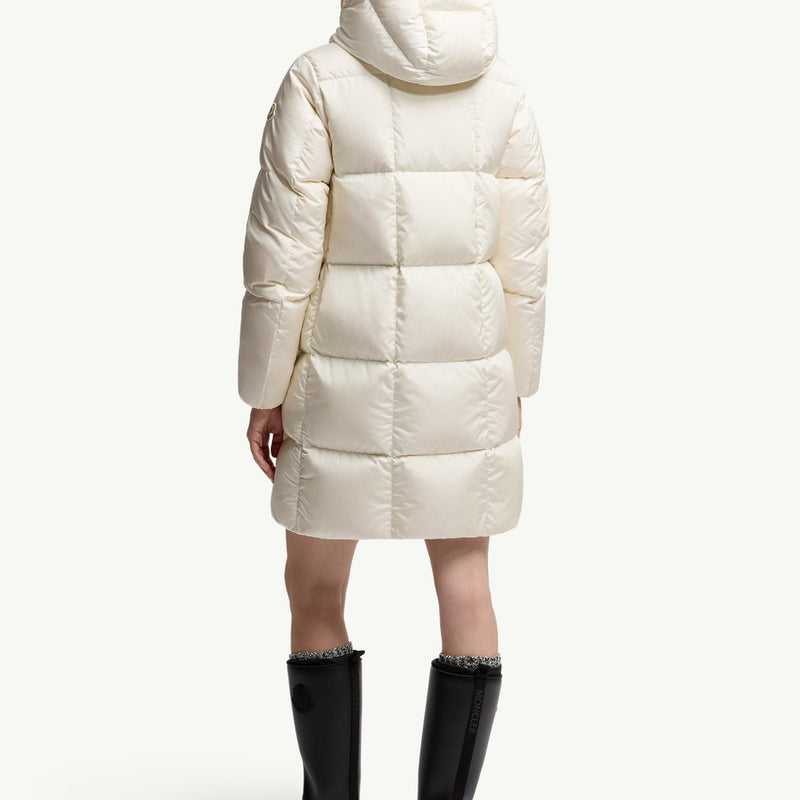 Litte Square-Quilted Hooded Long Down Jacket