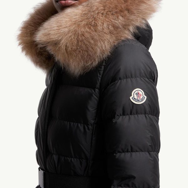 Khloesse Hooded Shearling-Trimmed Long Down Jacket