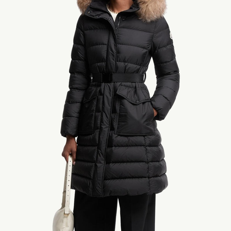 Khloesse Hooded Shearling-Trimmed Long Down Jacket
