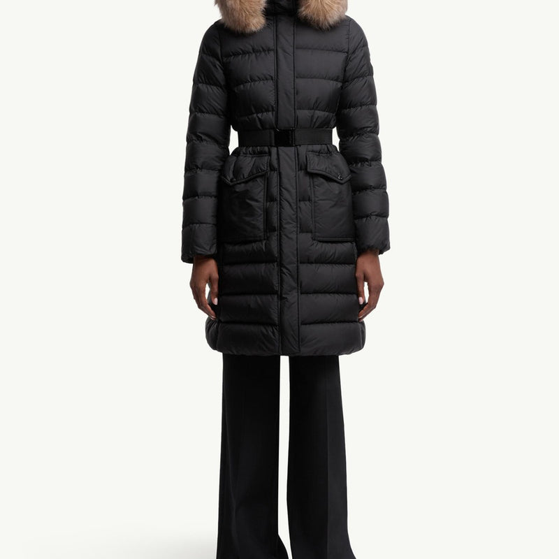 Khloesse Hooded Shearling-Trimmed Long Down Jacket