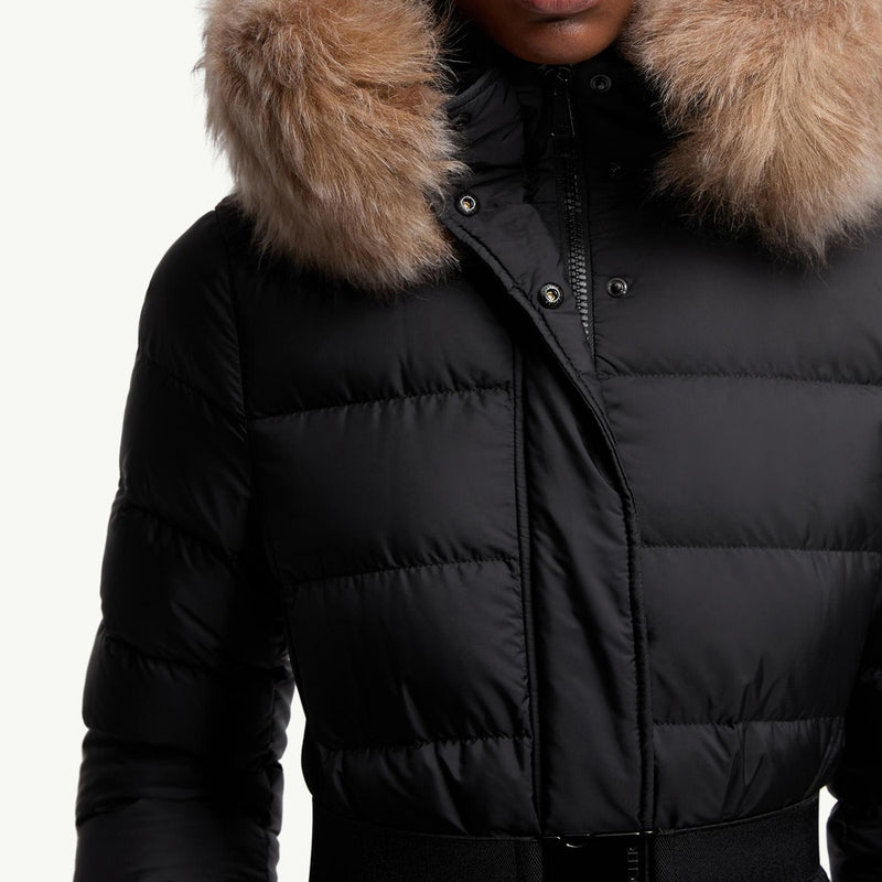 Khloesse Hooded Shearling-Trimmed Long Down Jacket