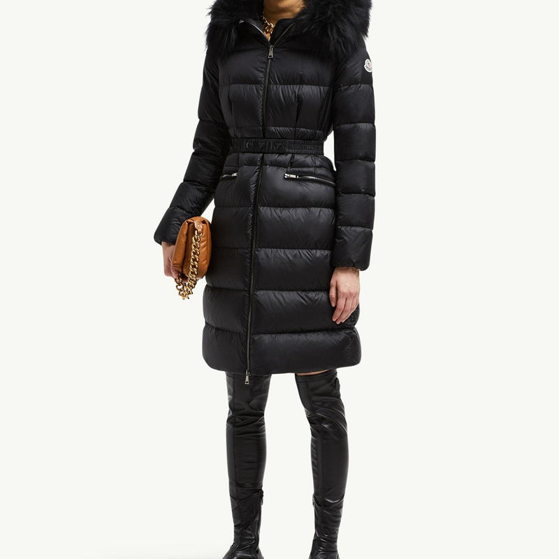 Boedic Hooded Shearling-Trimmed Long Down Jacket