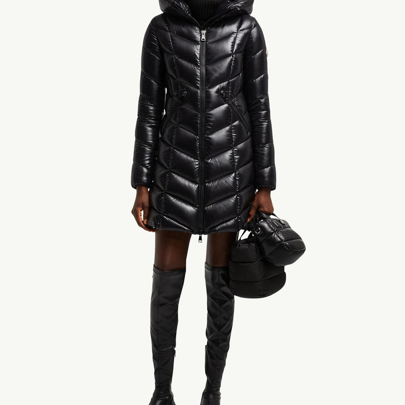 Marus Hooded Geometric-Quilted Long Down Jacket