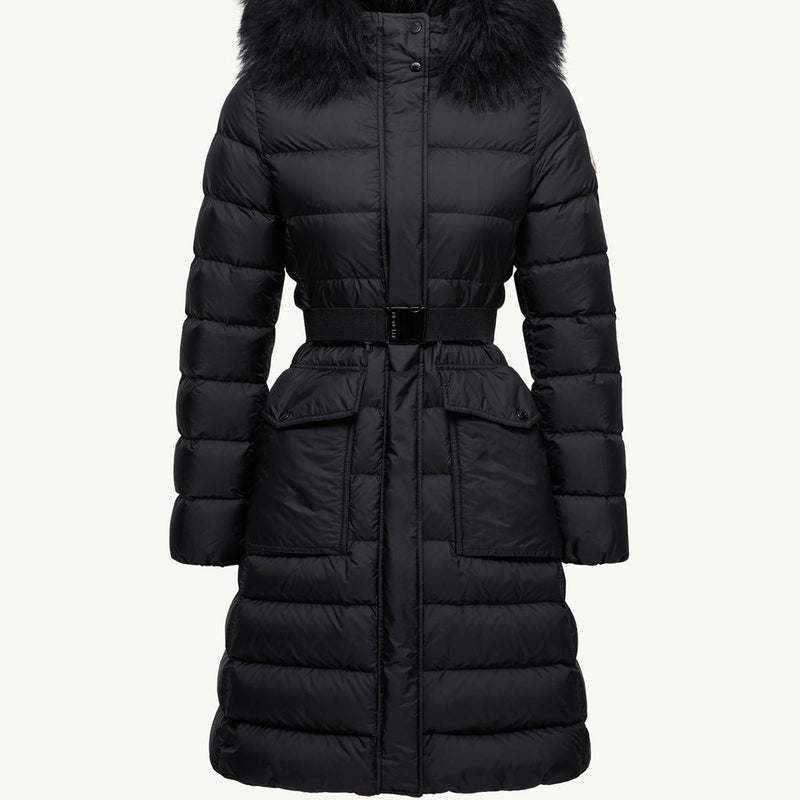 Khloesse Hooded Shearling-Trimmed Long Down Jacket