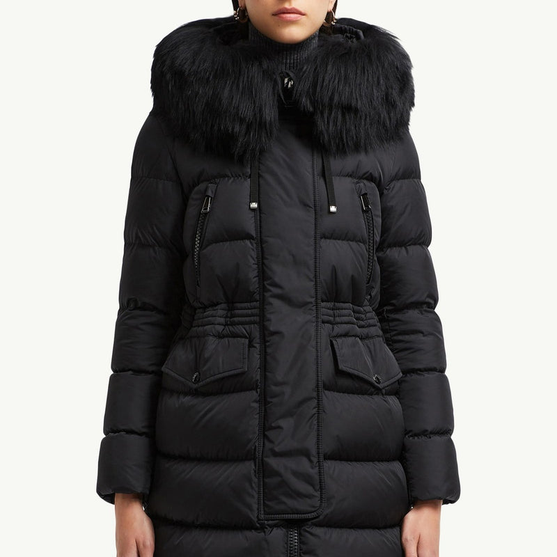Aphroti Hooded Shearling-Trimmed Long Down Jacket