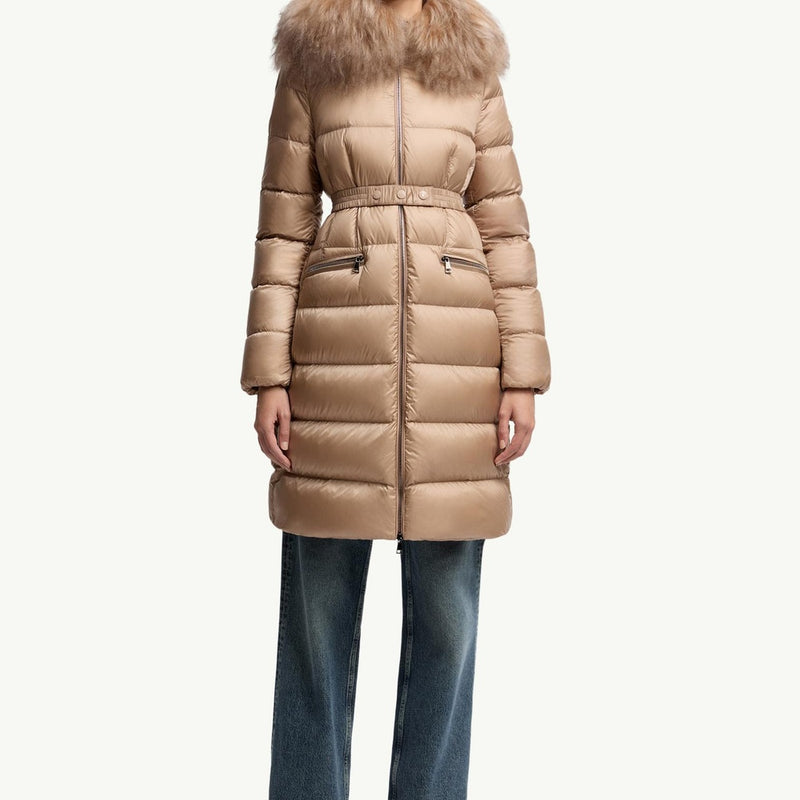 Boedic Hooded Shearling-Trimmed Long Down Jacket