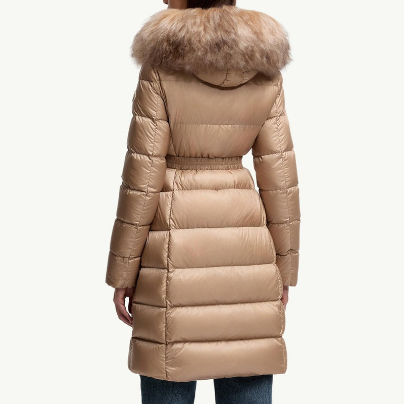 Boedic Hooded Shearling-Trimmed Long Down Jacket