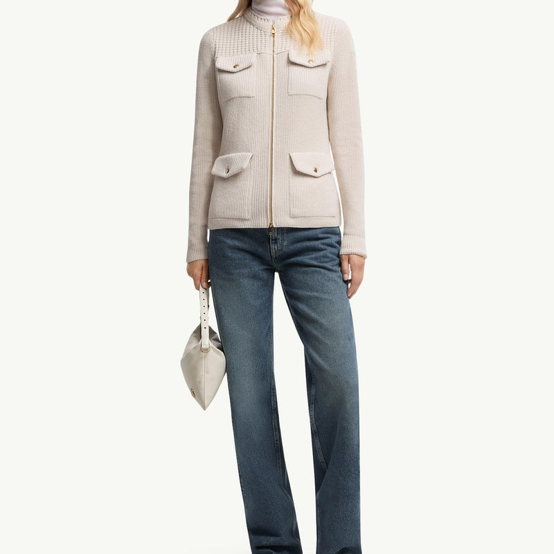 Padded Wool Zip-Up Cardigan