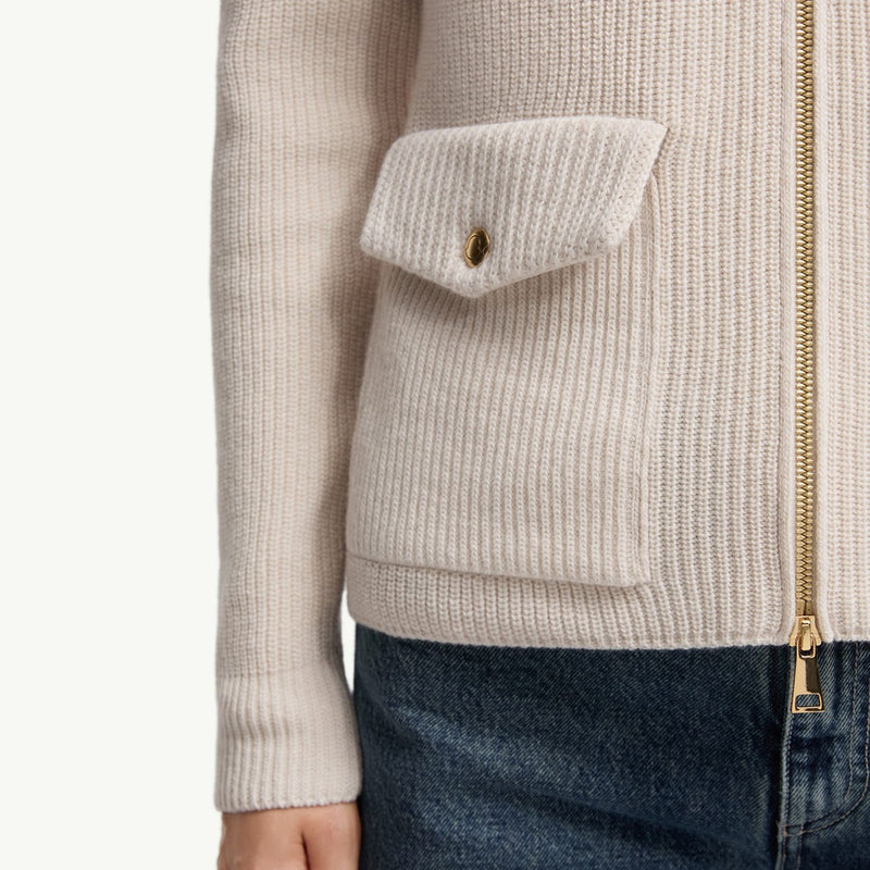 Padded Wool Zip-Up Cardigan