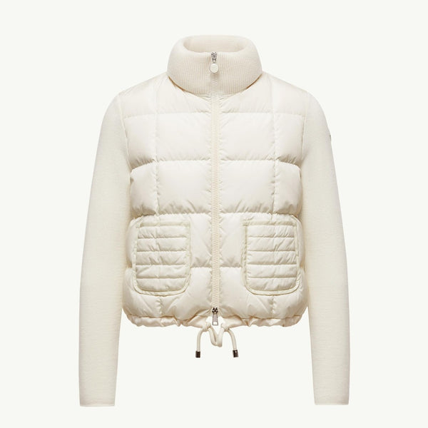 Square-Quilted Padded Wool Zip-Up Cardigan