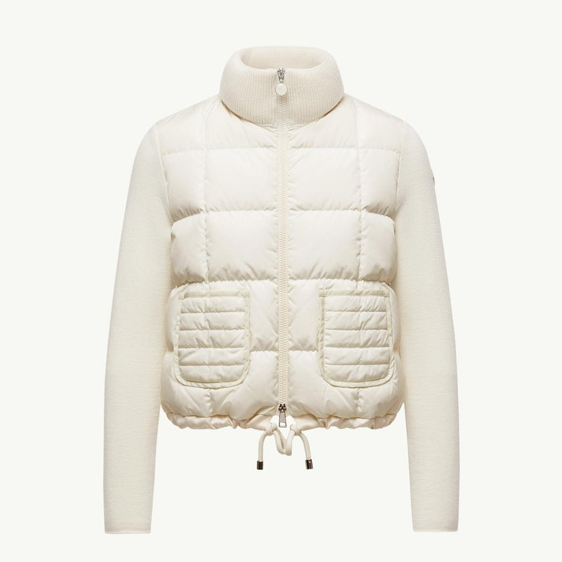 Square-Quilted Padded Wool Zip-Up Cardigan