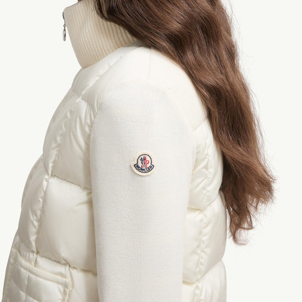 Square-Quilted Padded Wool Zip-Up Cardigan