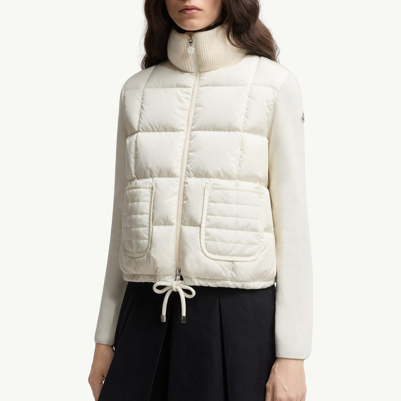 Square-Quilted Padded Wool Zip-Up Cardigan