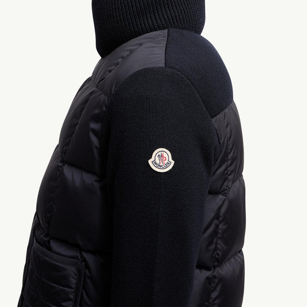 Square-Quilted Padded Wool Zip-Up Cardigan