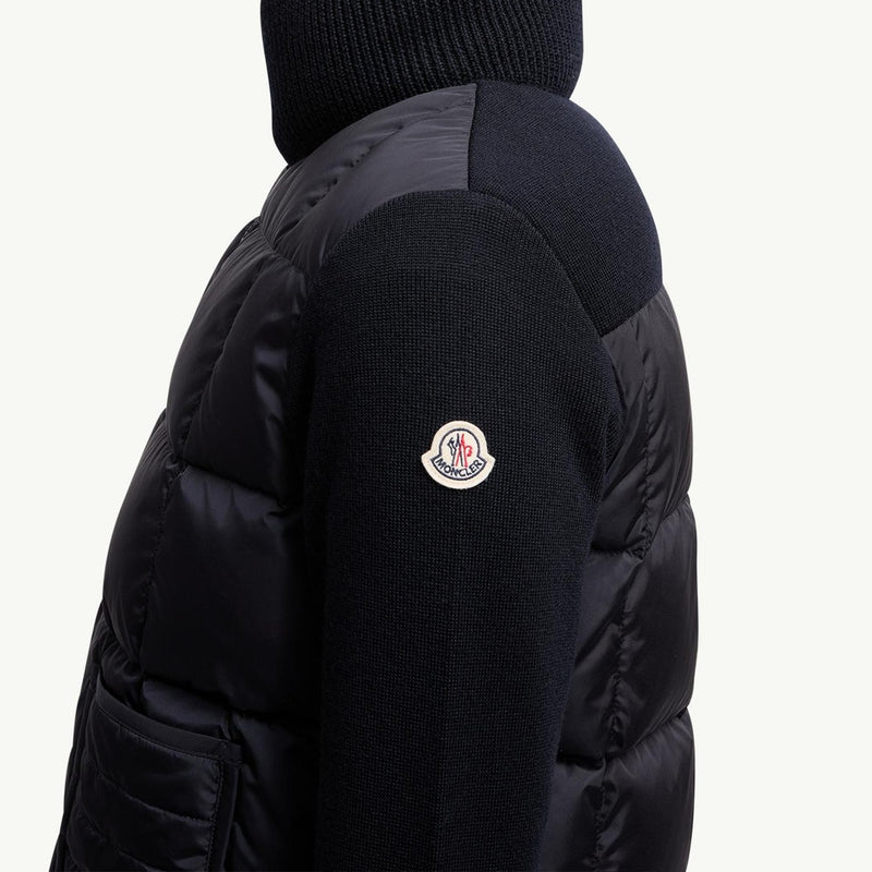 Square-Quilted Padded Wool Zip-Up Cardigan