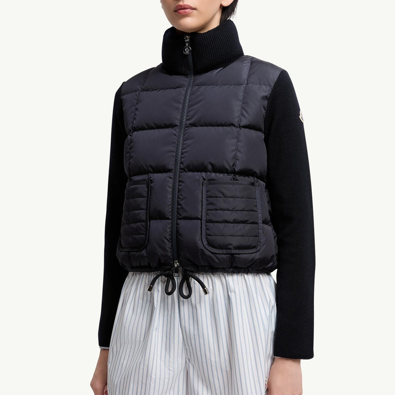 Square-Quilted Padded Wool Zip-Up Cardigan