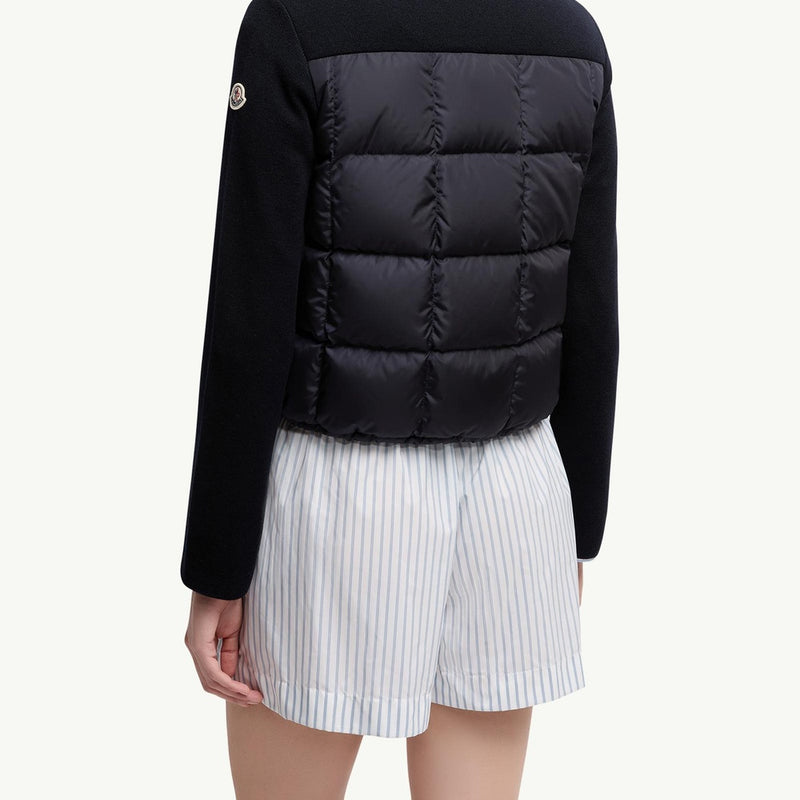 Square-Quilted Padded Wool Zip-Up Cardigan