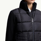 Square-Quilted Padded Wool Zip-Up Cardigan