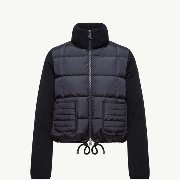 Square-Quilted Padded Wool Zip-Up Cardigan